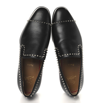 CHRISTIAN LOUBOUTIN Calfskin Spike Mens Dandy Cloo Flat Loafers 43 Black Silver