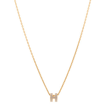 HERMES Lacquered Gold Mini Pop H Pendant Necklace Marron Glace