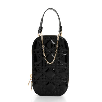 CHRISTIAN DIOR Patent Cannage Lady Dior Phone Holder Black CHRISTIAN DIOR Patent Cannage Lady Dior Phone Holder Black