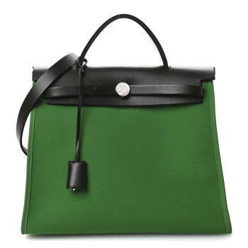 HERMES Vache Hunter Toile Herbag Zip 31 PM Cactus Bleu Indigo