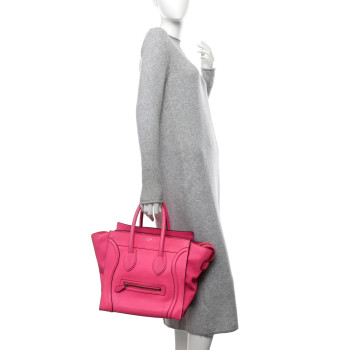 CELINE Drummed Calfskin Mini Luggage Fluo Pink