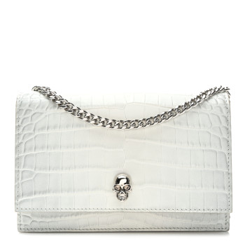 ALEXANDER MCQUEEN Calfskin Crocodile Embossed Skull Mini Crossbody Bag White ALEXANDER MCQUEEN Calfskin Crocodile Embossed Skull Mini Crossbody Bag White