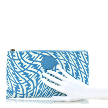 FENDI X SARAH COLEMAN Fabric Jacquard Vitello King FF Vertigo Medium Flat Pouch Cyber Blue White