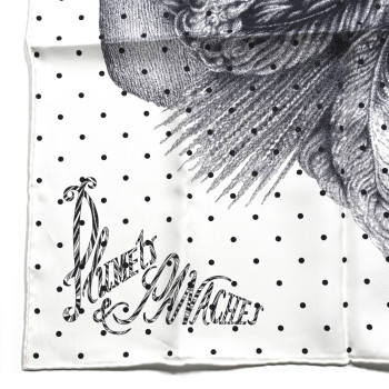 HERMES Silk Plumets Et Panaches Scarf 90 White Black Anthracite