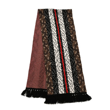 BURBERRY Cashmere TB Monogram Stripe Football Knit Scarf Bridle Brown