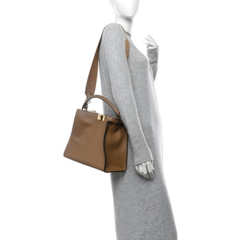 FENDI Vitello Seta Glazed Fabric FF 1974 Medium Peekaboo X-Lite Sand Mogano Panna