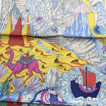 HERMES Silk Cosmographia Universalis Scarf 90 Turquoise Jaune Rose