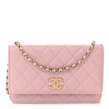 CHANEL Caviar Quilted Studded CC Wallet on Chain WOC Light Pink