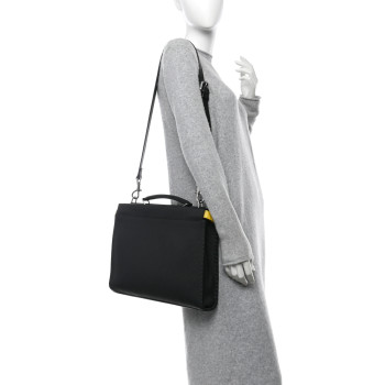 FENDI Cuoio Romano Selleria Crocodile Embossed Calfskin Monster Eyes Large Peekaboo Iconic Fit Satchel Black Sunflower