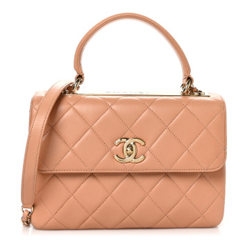 CHANEL Lambskin Quilted Small Trendy CC Dual Handle Flap Bag Camel
