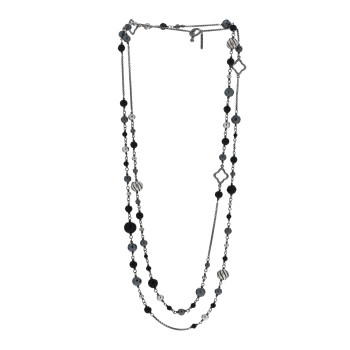 DAVID YURMAN Darkened Sterling Silver Black Onyx Hematite Quatrefoil Bead Chain Necklace DAVID YURMAN Darkened Sterling Silver Black Onyx Hematite Quatrefoil Bead Chain Necklace
