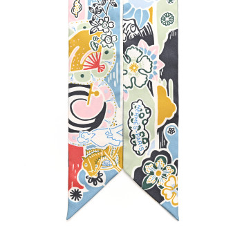 HERMES Silk Bingata Twilly Bleu Ciel Vert Rose