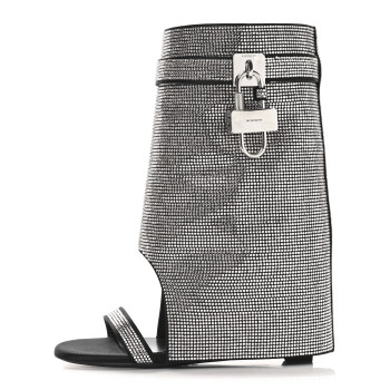 GIVENCHY Satin Strass Shark Lock Sandals 38.5 Silvery