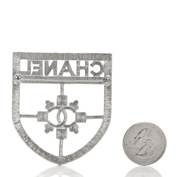 CHANEL Swarovski Baguette Crystal CC Shield Brooch