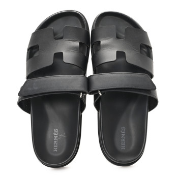 HERMES Calfskin Womens Chypre Sandals 40.5 Black
