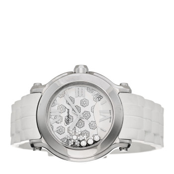CHOPARD Stainless Steel Rubber Diamond 36mm Happy Sport Snow Flake Quartz Watch White