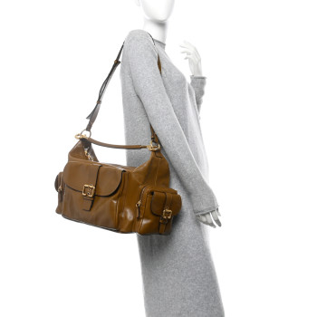 CHLOE Shiny Calfskin Large Double Carrry Camera Bag Dark Khaki