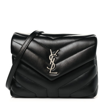 SAINT LAURENT Calfskin Y Quilted Monogram Toy Loulou Crossbody Bag Black