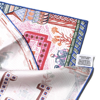 HERMES Silk Twill Super Silk Quest Detail Scarf 45 Rose Bleu Vert