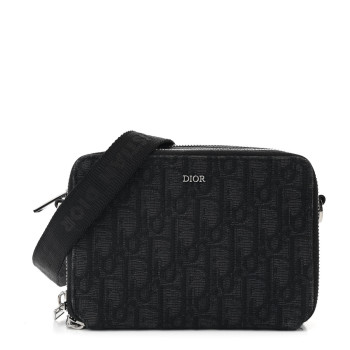 CHRISTIAN DIOR Oblique Zipped With Strap Pouch Black CHRISTIAN DIOR Oblique Zipped With Strap Pouch Black