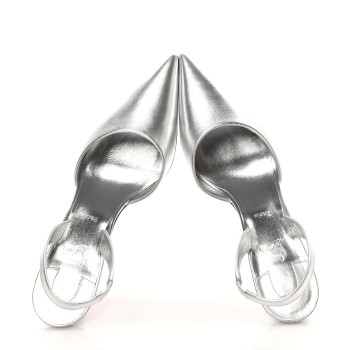 CHRISTIAN LOUBOUTIN Laminated Calfskin Kate Max O Slingback 100 Pumps 38 Silver