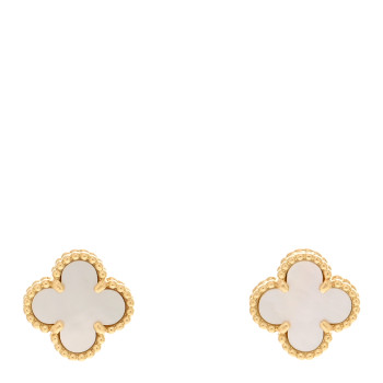 VAN CLEEF & ARPELS 18K Yellow Gold Mother of Pearl Sweet Alhambra Earrings