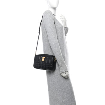BURBERRY Calfskin Quilted Small Lola Camera Bag Black