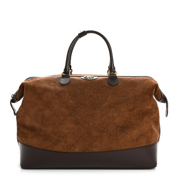 GUCCI Suede Jumbo GG Debossed Textured Dollar Calfskin Savoy Travel Bag Wood Brown Chocolate