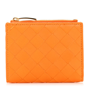 BOTTEGA VENETA Nappa Intrecciato Small Bi-Fold Zip Wallet Tangerine