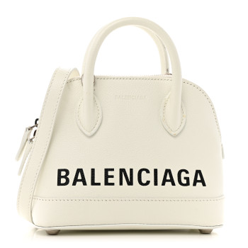 BALENCIAGA Grained Calfskin XXS Ville Top Handle Bag White Black