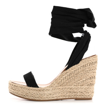 CHRISTIAN LOUBOUTIN Canvas Du Desert 110 Espadrille Wedges 41 Black
