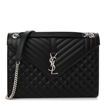 SAINT LAURENT Grain De Poudre Textured Mixed Matelasse Large Triquilt Monogram Satchel Black