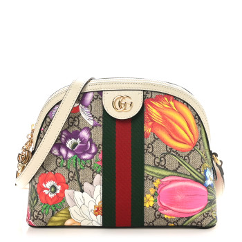 GUCCI GG Supreme Monogram Flora Web GG Small Ophidia Dome Shoulder Bag White