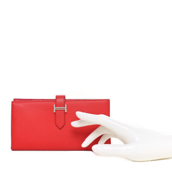 HERMES Epsom Bearn Verso Gusset Wallet Rouge De Coeur Rose Extreme