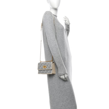 CHRISTIAN DIOR Oblique Chambray Raffia Effect Smooth Calfskin Mini Miss Caro Bag Blue Light Biscuit CHRISTIAN DIOR Oblique Chambray Raffia Effect Smooth Calfskin Mini Miss Caro Bag Blue Light Biscuit