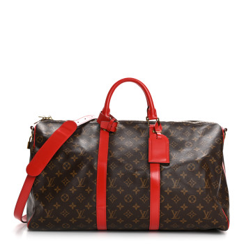 LOUIS VUITTON Calfskin Monogram Keepall Bandouliere 50 Coquelicot