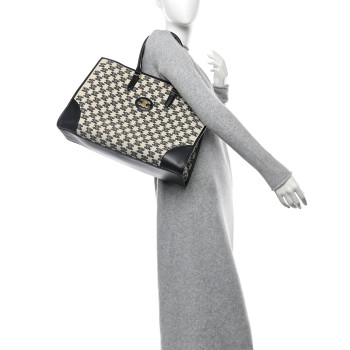 CELINE Canvas Calfskin Triomphe Embroidered Horizontal Cabas Black