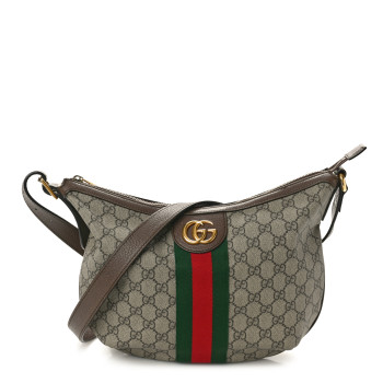 GUCCI GG Supreme Monogram Web Small Ophidia Half Moon Hobo Brown