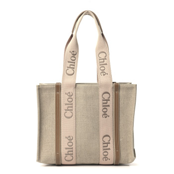 CHLOE Linen Calfskin Medium Woody Ribbon Tote Blushy Beige