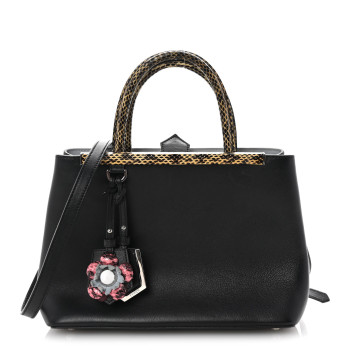 FENDI Vitello Dolce Elaphe Petite 2Jours Tote Black Polvere