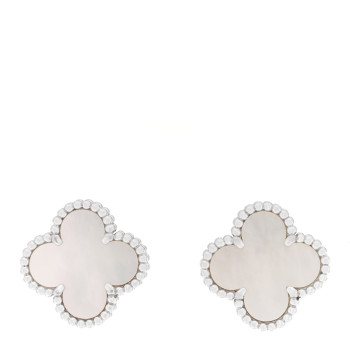 VAN CLEEF & ARPELS 18K White Gold Mother of Pearl Vintage Alhambra Earrings