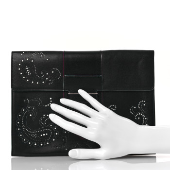 DELVAUX Box Calfskin Perforated Paisley Presse Clutch Black