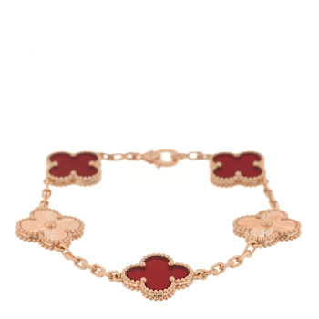 VAN CLEEF & ARPELS 18K Rose Gold Carnelian 5 Motifs Guilloche Vintage Alhambra Bracelet
