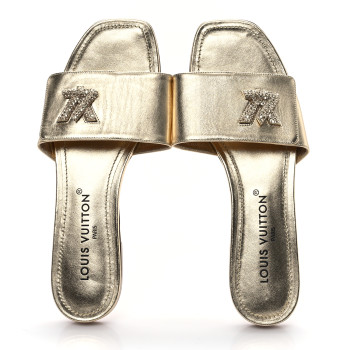 LOUIS VUITTON Metallic Calfskin Shake Flat Sandal 40 Gold
