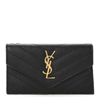 SAINT LAURENT Grain De Poudre Matelasse Chevron Monogram Compact Wallet Black