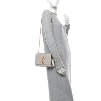 SAINT LAURENT Metallic Calfskin  Star Studded Monogram Wallet on Chain Pale Gold