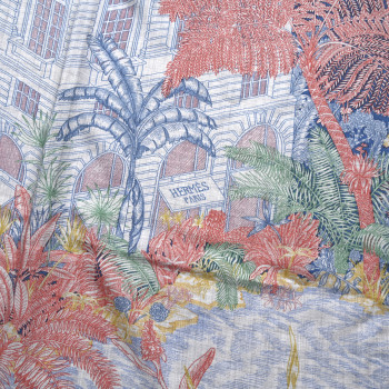 HERMES Cashmere Silk Faubourg Tropical Shawl 140 Gris Chine Rose