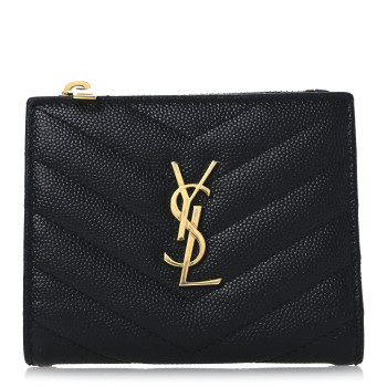 SAINT LAURENT Grain De Poudre Matelasse Chevron Monogram Zipped Card Case Black