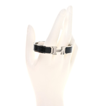HERMES Enamel Narrow Clic Clac H Bracelet PM Black