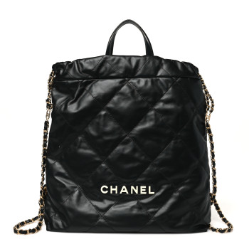 CHANEL Shiny Calfskin Quilted Chanel 22 Backpack Black